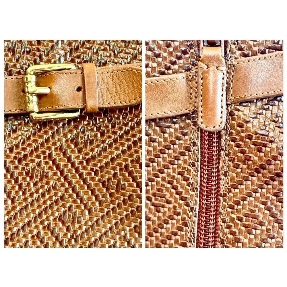 COLE HAAN - L Sz 6B Original Grand OS Woodbury-Weave Leather Tall Boots/Cognac